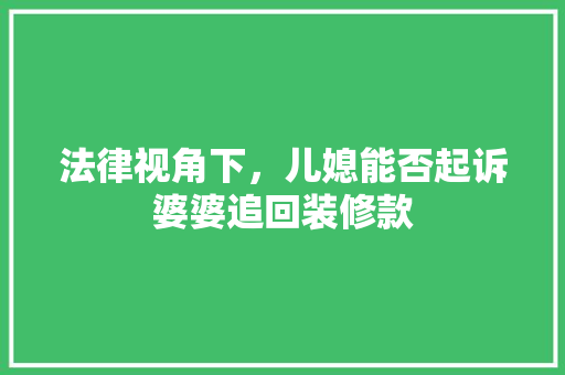 法律视角下，儿媳能否起诉婆婆追回装修款