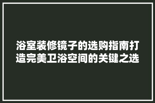 浴室装修镜子的选购指南打造完美卫浴空间的关键之选