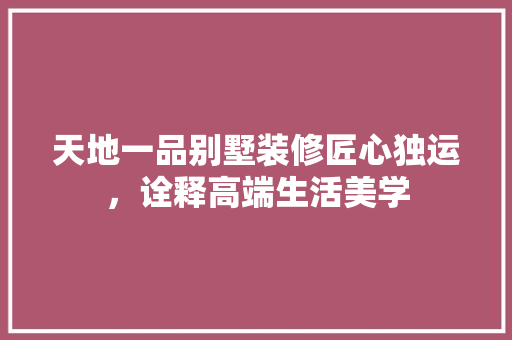 天地一品别墅装修匠心独运，诠释高端生活美学