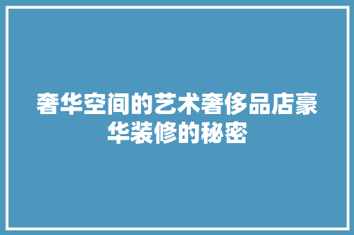 奢华空间的艺术奢侈品店豪华装修的秘密