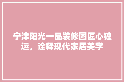 宁津阳光一品装修图匠心独运，诠释现代家居美学