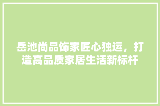 岳池尚品饰家匠心独运，打造高品质家居生活新标杆