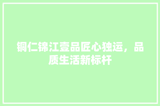 铜仁锦江壹品匠心独运，品质生活新标杆