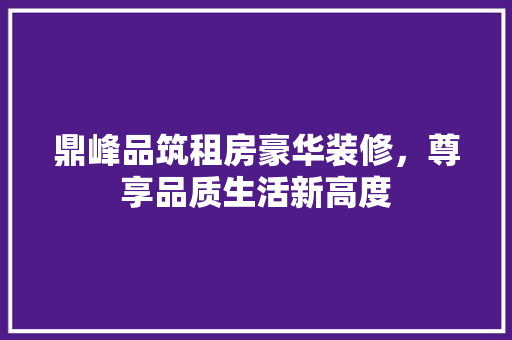 鼎峰品筑租房豪华装修，尊享品质生活新高度