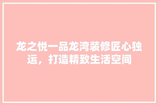 龙之悦一品龙湾装修匠心独运，打造精致生活空间