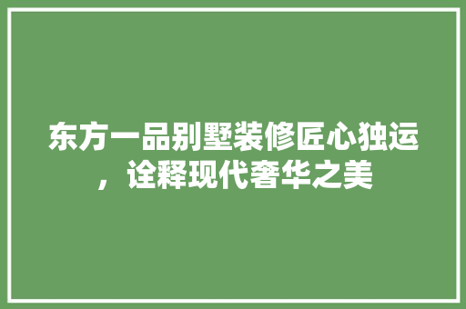 东方一品别墅装修匠心独运，诠释现代奢华之美