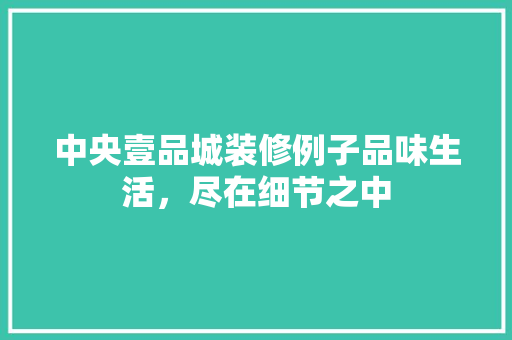 中央壹品城装修例子品味生活，尽在细节之中