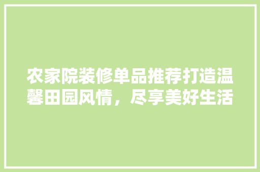 农家院装修单品推荐打造温馨田园风情，尽享美好生活 工艺流程