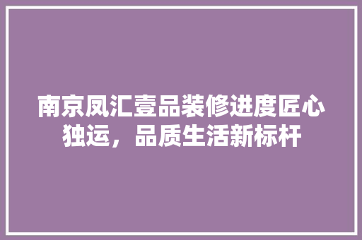 南京凤汇壹品装修进度匠心独运，品质生活新标杆