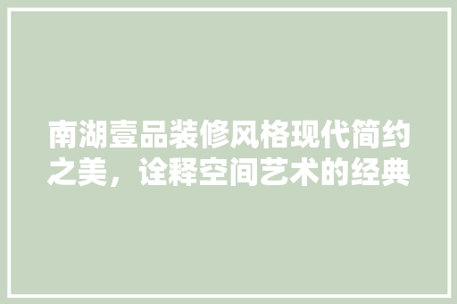 南湖壹品装修风格现代简约之美，诠释空间艺术的经典之作