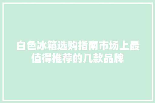 白色冰箱选购指南市场上最值得推荐的几款品牌