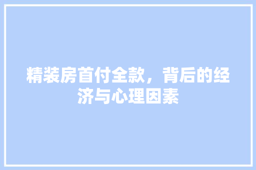 精装房首付全款，背后的经济与心理因素