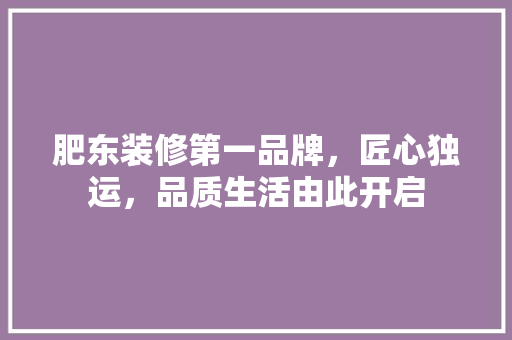 肥东装修第一品牌，匠心独运，品质生活由此开启