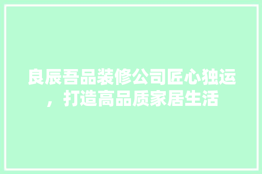 良辰吾品装修公司匠心独运，打造高品质家居生活 常用设备