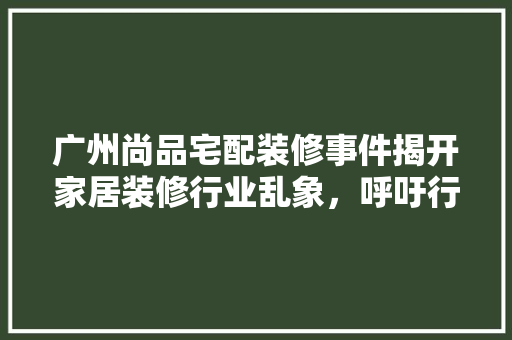 广州尚品宅配装修事件揭开家居装修行业乱象，呼吁行业规范与消费者权益保护