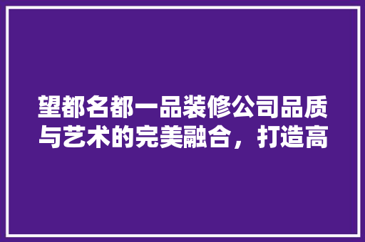 望都名都一品装修公司品质与艺术的完美融合，打造高品质家居生活