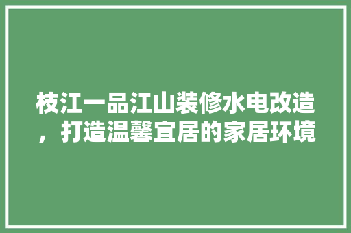 枝江一品江山装修水电改造，打造温馨宜居的家居环境