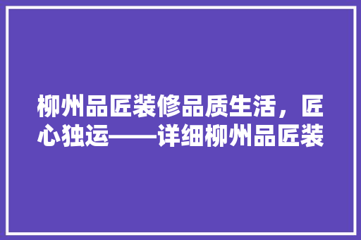 柳州品匠装修品质生活，匠心独运——详细柳州品匠装修的卓越之处