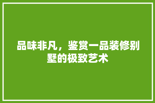 品味非凡，鉴赏一品装修别墅的极致艺术