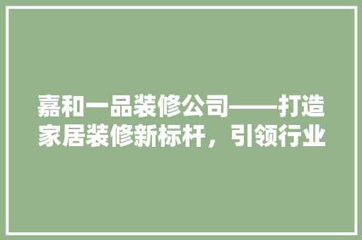 嘉和一品装修公司——打造家居装修新标杆，引领行业潮流 工艺流程