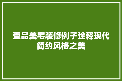 壹品美宅装修例子诠释现代简约风格之美