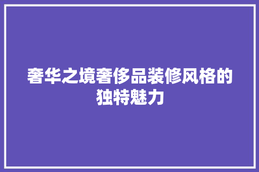 奢华之境奢侈品装修风格的独特魅力
