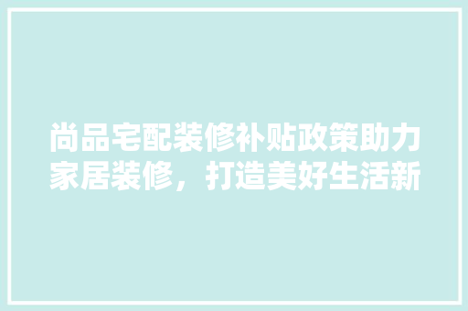 尚品宅配装修补贴政策助力家居装修，打造美好生活新篇章 施工工艺