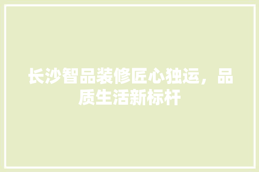 长沙智品装修匠心独运，品质生活新标杆