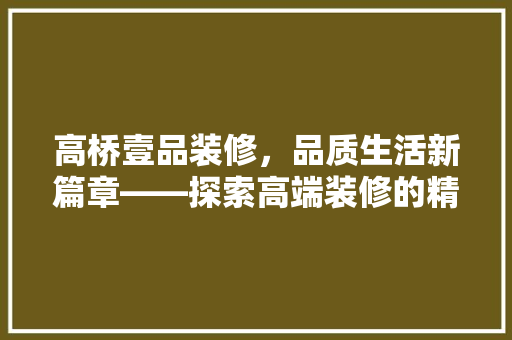 高桥壹品装修，品质生活新篇章——探索高端装修的精致与匠心