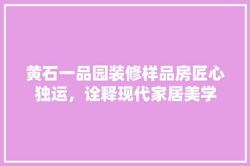 黄石一品园装修样品房匠心独运，诠释现代家居美学