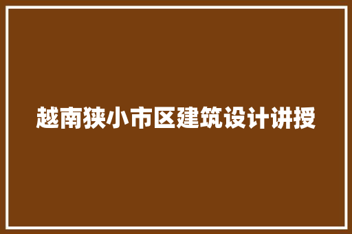 越南狭小市区建筑设计讲授 设计原则