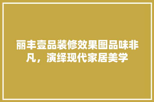 丽丰壹品装修效果图品味非凡，演绎现代家居美学