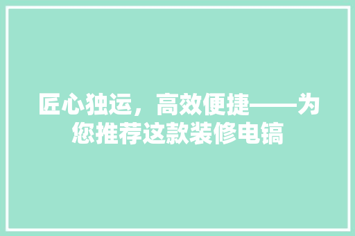匠心独运，高效便捷——为您推荐这款装修电镐 建筑法规