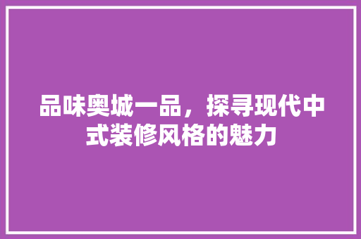 品味奥城一品，探寻现代中式装修风格的魅力