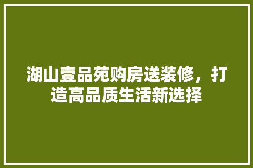 湖山壹品苑购房送装修，打造高品质生活新选择