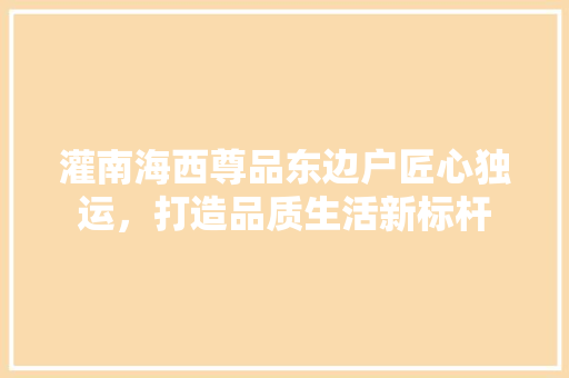 灌南海西尊品东边户匠心独运，打造品质生活新标杆