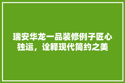 瑞安华龙一品装修例子匠心独运，诠释现代简约之美