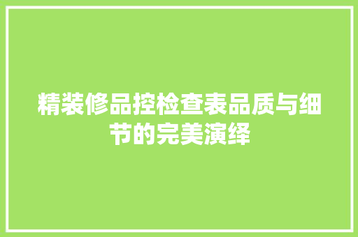 精装修品控检查表品质与细节的完美演绎