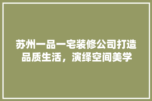 苏州一品一宅装修公司打造品质生活，演绎空间美学 住宅建筑设计