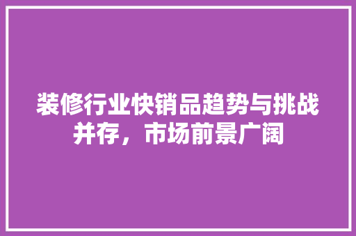 装修行业快销品趋势与挑战并存，市场前景广阔