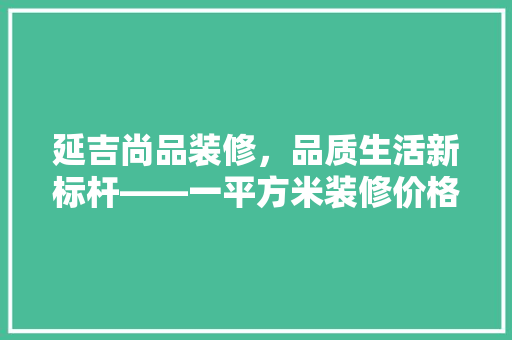 延吉尚品装修，品质生活新标杆——一平方米装修价格背后的秘密