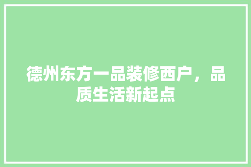 德州东方一品装修西户，品质生活新起点