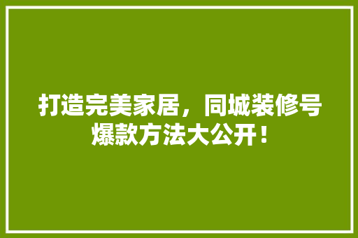 打造完美家居，同城装修号爆款方法大公开！
