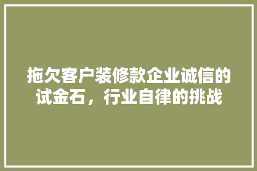 拖欠客户装修款企业诚信的试金石，行业自律的挑战