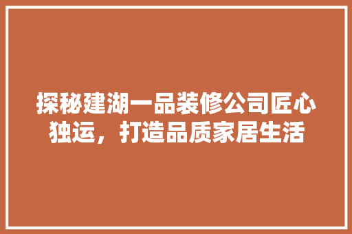 探秘建湖一品装修公司匠心独运，打造品质家居生活