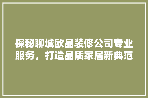 探秘聊城欧品装修公司专业服务，打造品质家居新典范