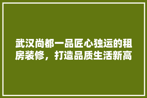 武汉尚都一品匠心独运的租房装修，打造品质生活新高度