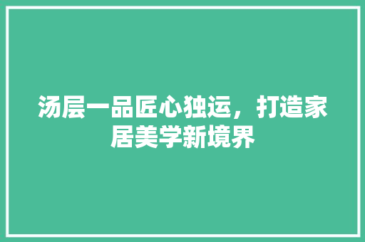 汤层一品匠心独运，打造家居美学新境界