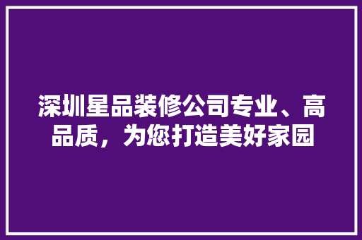 深圳星品装修公司专业、高品质，为您打造美好家园