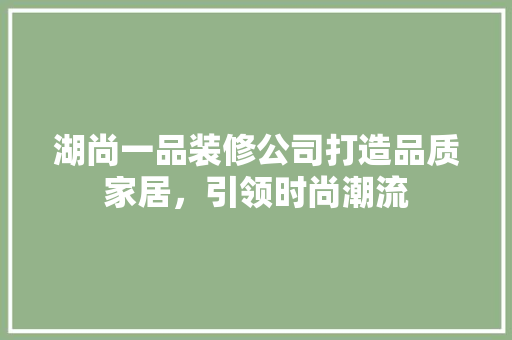 湖尚一品装修公司打造品质家居，引领时尚潮流